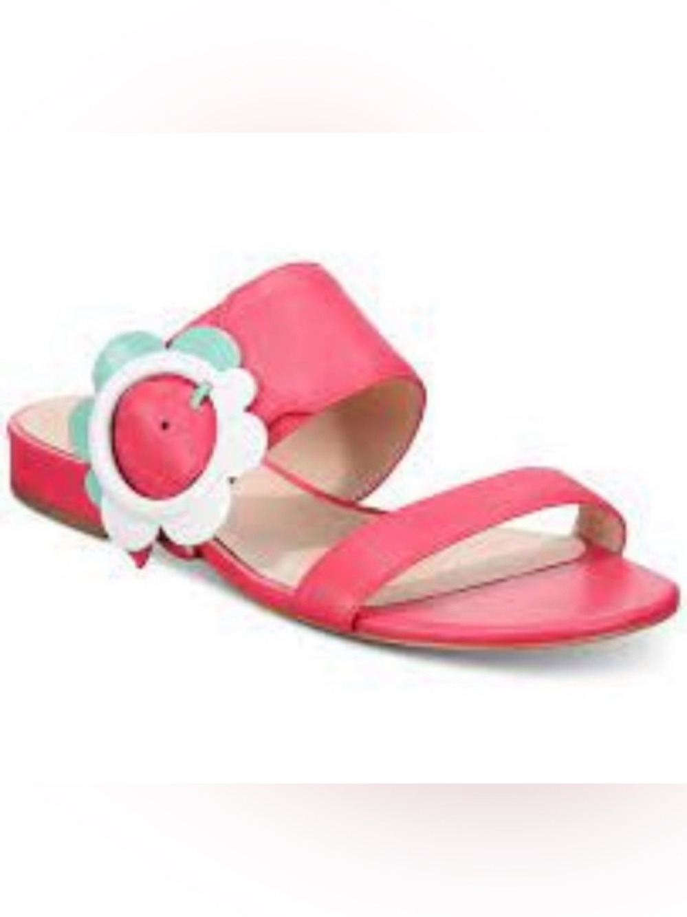Kate Spade Fabi Flower Buckle Slide Sandal Nappa Leather in Perfect Peony